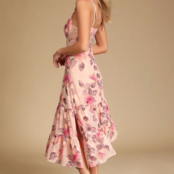 Lulus Tea Party Chic Pink Floral Tiered Midi Dress - Picture 3 of 7